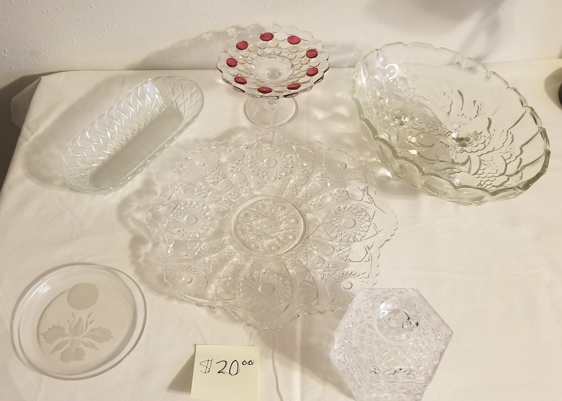 6 glass pcs $20